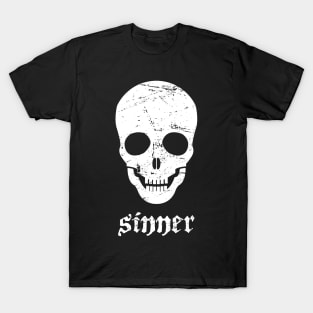 Sinner | Distressed Goth Skeleton Skull T-Shirt